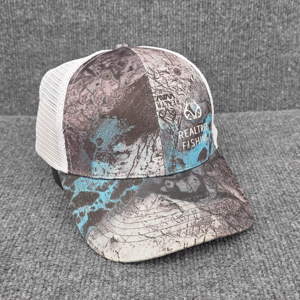 Realtree Fishing Hat Cap Snap Back Adjustable Brown Blue Camo Mesh Trucker Mens